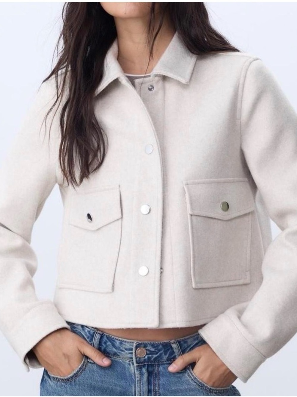 Zara Cropped Wool-Blend Jacket in Cream